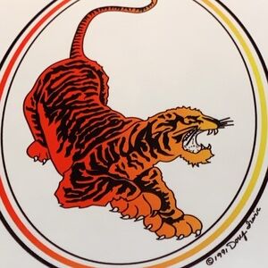 VTG 90s Garcia Tiger window sticker. Oval border. Rectangle sticker. 4 x 5 1/2